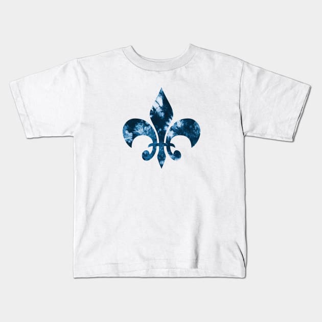 Blue Tie Dye Fleur De Lis Kids T-Shirt by aterkaderk